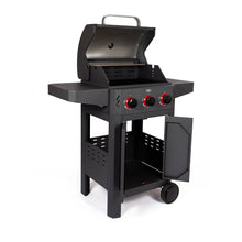 Load image into Gallery viewer, Fogo &amp; Chama, 3 burner BBQ, 3/4 view with top open