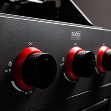 Load image into Gallery viewer, Fogo &amp; Chama, 3 burner BBQ. Close up of control knobs/dials.