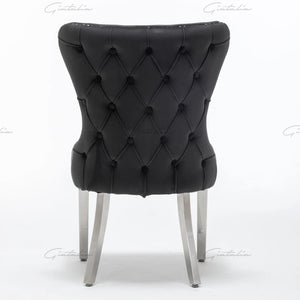 Camilla Black French Plush Tufted Winged Velvet Dining Chair