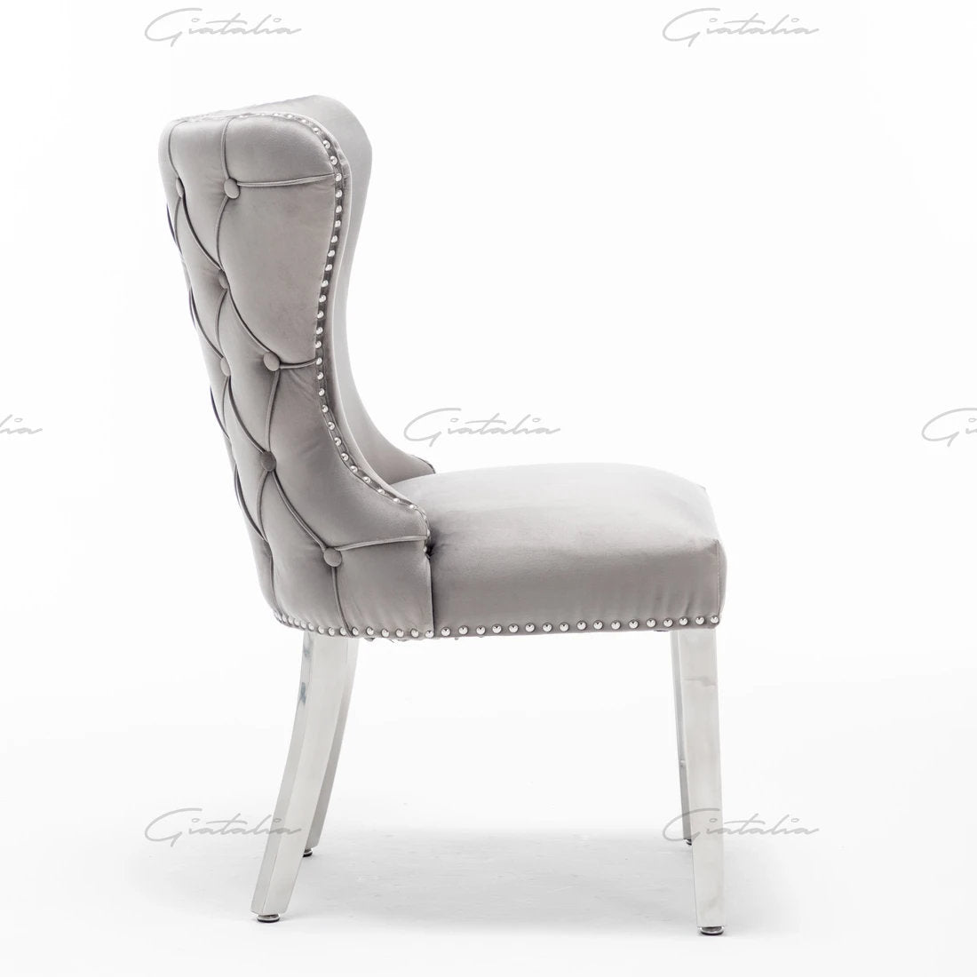 Camilla Dark Grey French Plush Tufted Winged Velvet Dining Chair