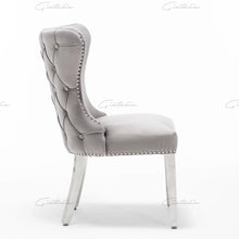 Load image into Gallery viewer, Camilla Dark Grey French Plush Tufted Winged Velvet Dining Chair