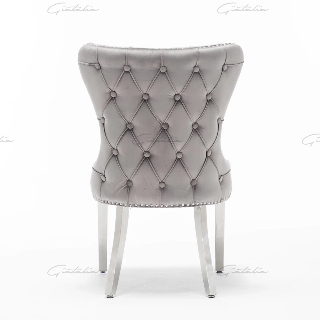 Camilla Dark Grey French Plush Tufted Winged Velvet Dining Chair