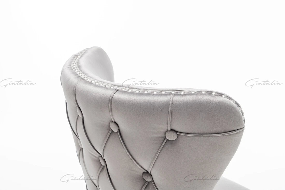 Camilla Dark Grey French Plush Tufted Winged Velvet Dining Chair