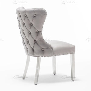 Camilla Dark Grey French Plush Tufted Winged Velvet Dining Chair