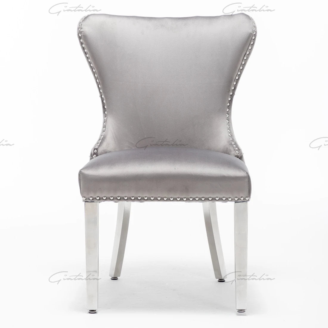 Camilla Dark Grey French Plush Tufted Winged Velvet Dining Chair
