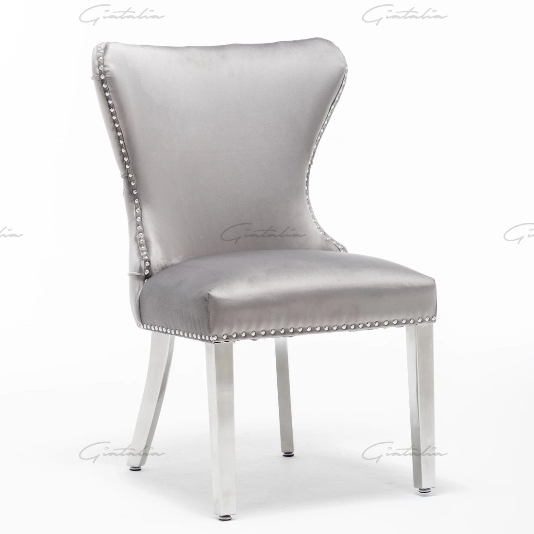 Camilla Dark Grey French Plush Tufted Winged Velvet Dining Chair