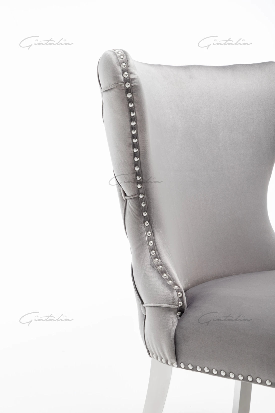 Camilla Dark Grey French Plush Tufted Winged Velvet Dining Chair