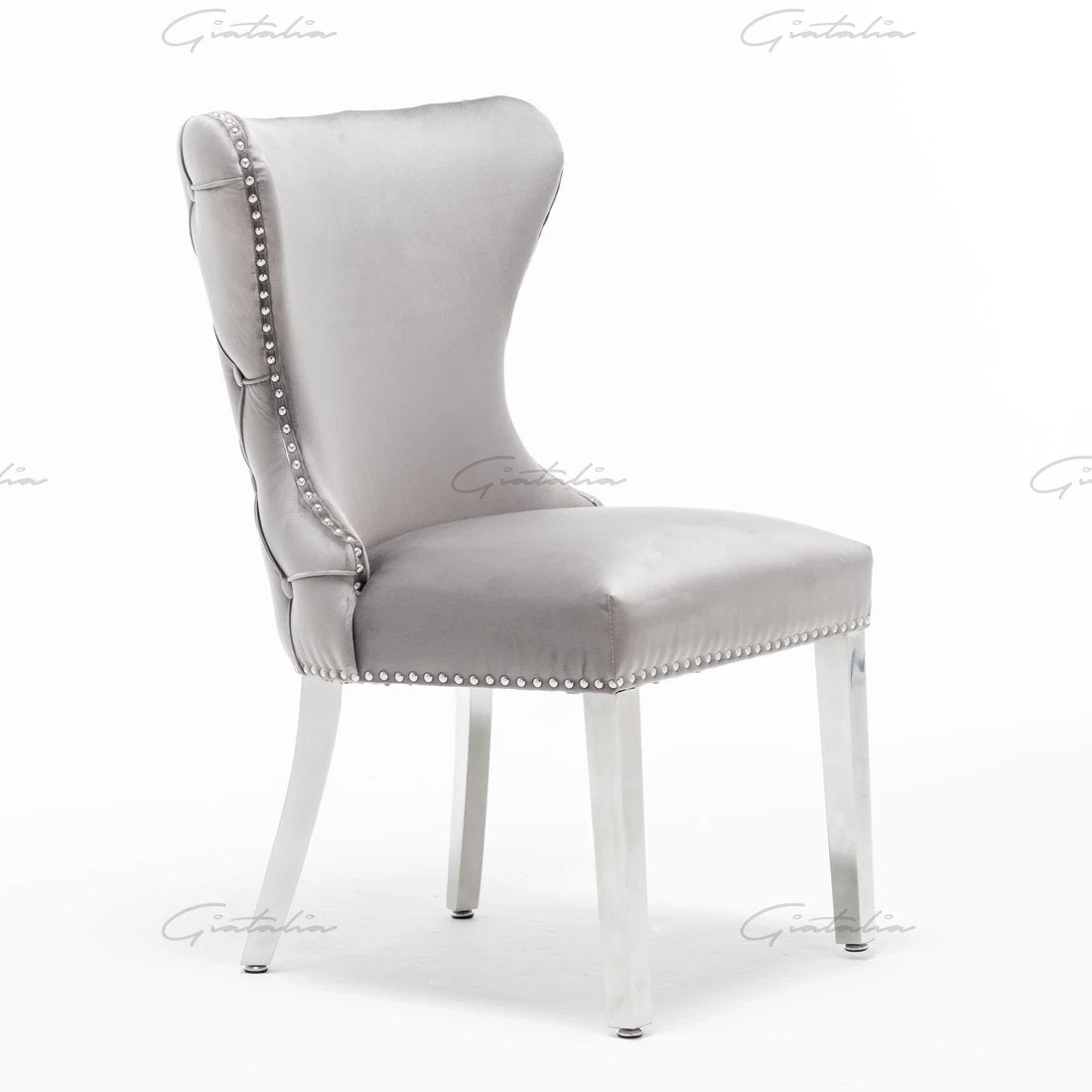 Camilla Dark Grey French Plush Tufted Winged Velvet Dining Chair