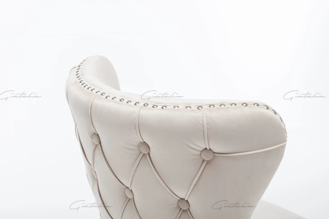 Camilla Cream  French Plush Tufted Winged Velvet Dining Chair