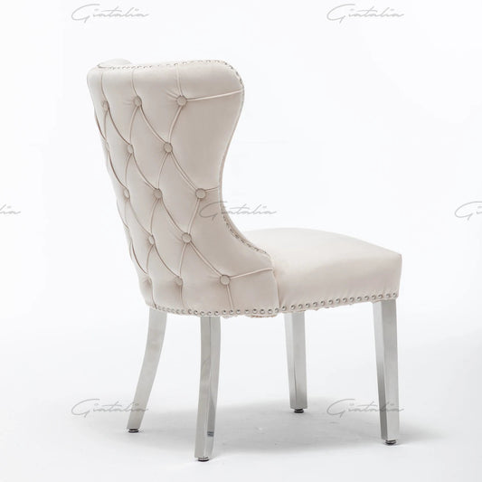 Camilla Cream  French Plush Tufted Winged Velvet Dining Chair