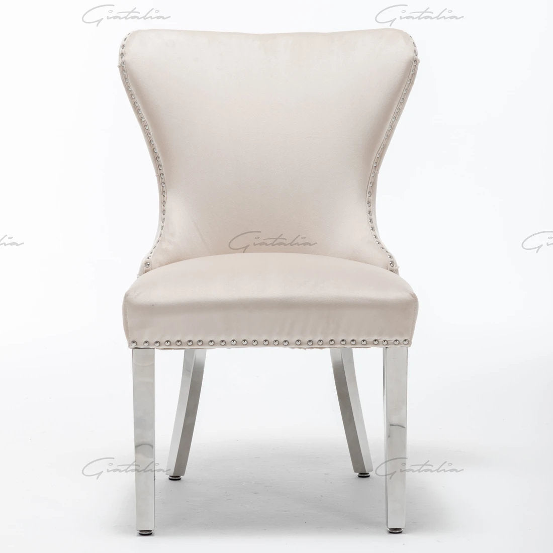 Camilla Cream  French Plush Tufted Winged Velvet Dining Chair