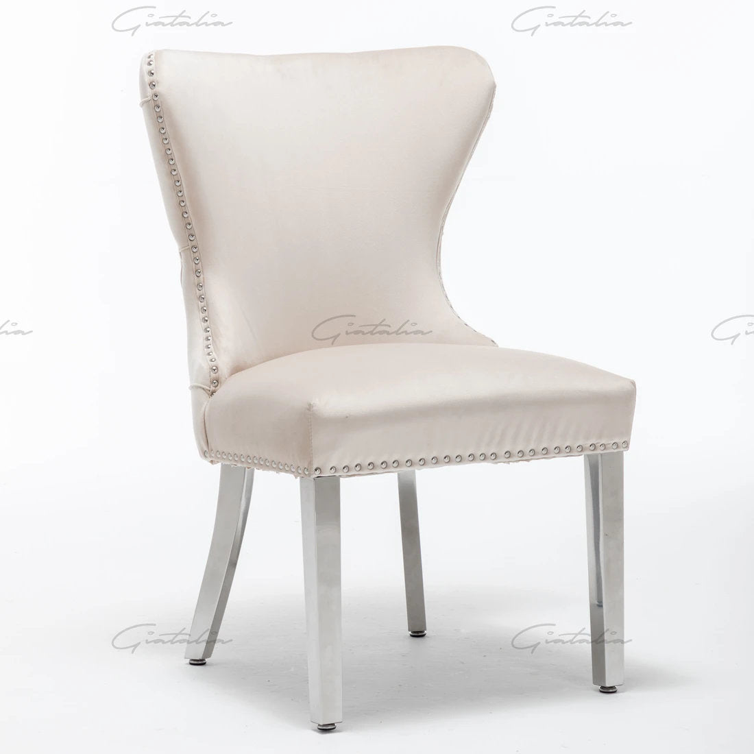 Camilla Cream  French Plush Tufted Winged Velvet Dining Chair
