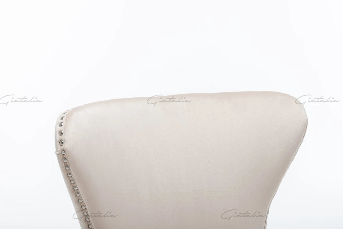 Camilla Cream  French Plush Tufted Winged Velvet Dining Chair