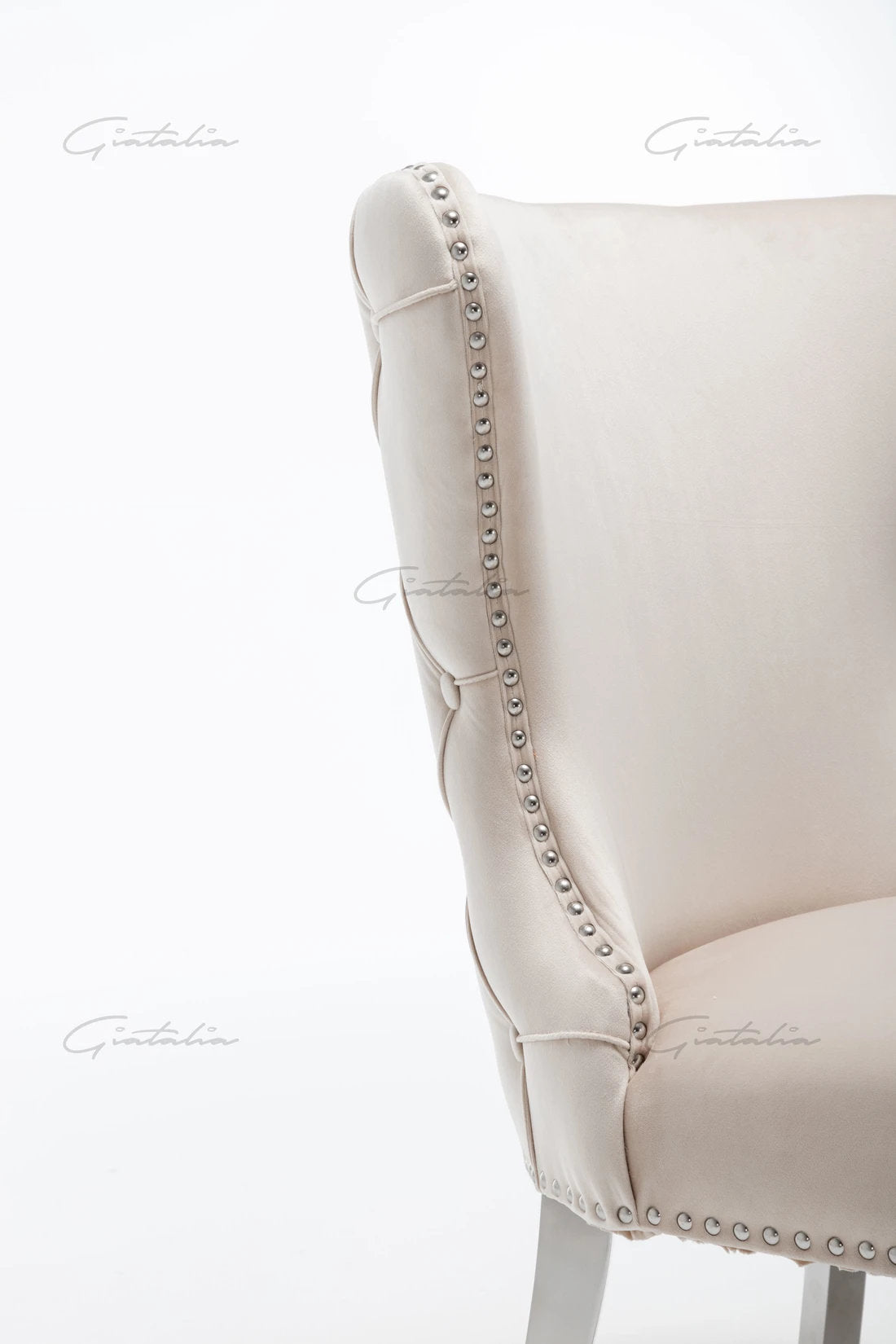 Camilla Cream  French Plush Tufted Winged Velvet Dining Chair