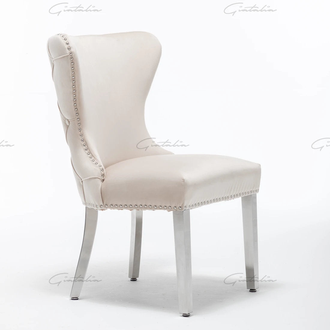 Camilla Cream  French Plush Tufted Winged Velvet Dining Chair