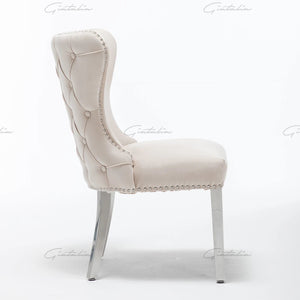 Camilla Cream  French Plush Tufted Winged Velvet Dining Chair
