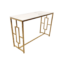 Load image into Gallery viewer, Vogue Gold Console Table with Polar White Sintered Top