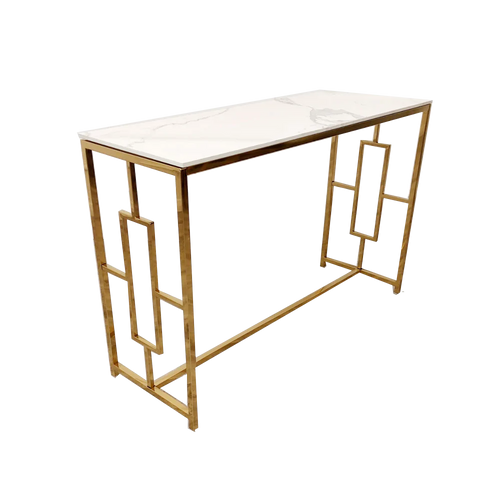 Vogue Gold Console Table with Polar White Sintered Top