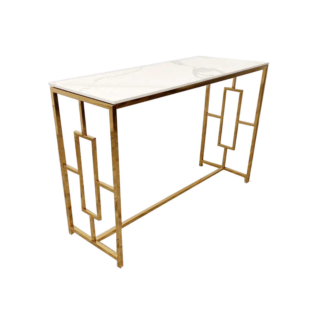 Vogue Gold Console Table with Polar White Sintered Top