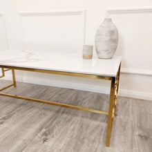 Load image into Gallery viewer, Vogue Gold Coffee Table with Polar White Sintered Top