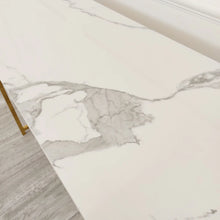 Load image into Gallery viewer, Vogue Gold Console Table with Polar White Sintered Top