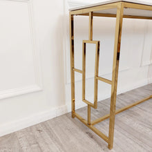 Load image into Gallery viewer, Vogue Gold Console Table with Polar White Sintered Top