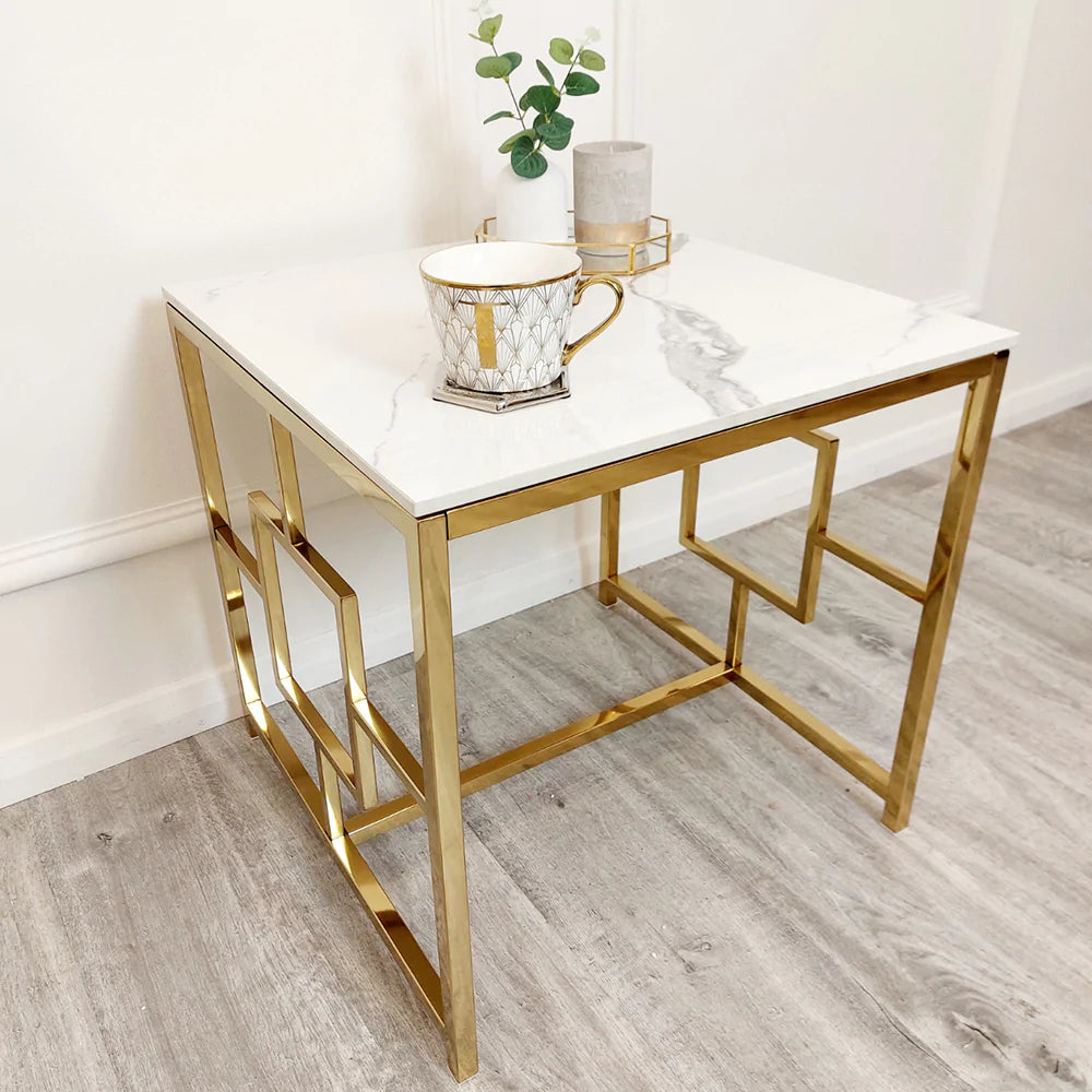 Vogue Gold Lamp Table with Polar White Sintered Top