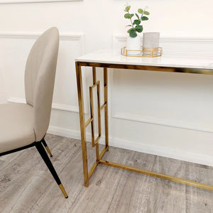 Vogue Gold Console Table with Polar White Sintered Top