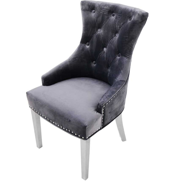 Pair Of Grey Tufted Dining Chair With Chrome Legs