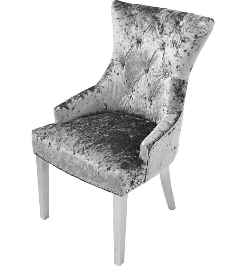 Pair Of Silver Tufted Dining Chair With Chrome Legs