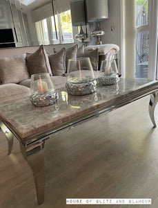 Louis Silver Marble & Stainless Steel Coffee Table 130cm x 70cm x 42cm