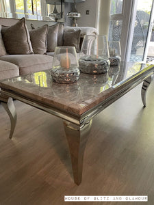 Louis Silver Marble & Stainless Steel Coffee Table 130cm x 70cm x 42cm