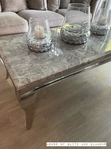 Louis Silver Marble & Stainless Steel Coffee Table 130cm x 70cm x 42cm
