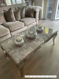 Louis Silver Marble & Stainless Steel Coffee Table 130cm x 70cm x 42cm