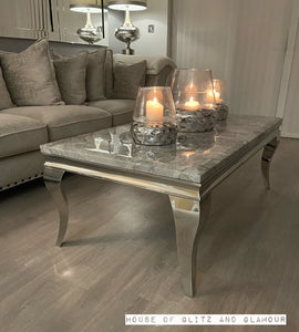 Louis Silver Marble & Stainless Steel Coffee Table 130cm x 70cm x 42cm