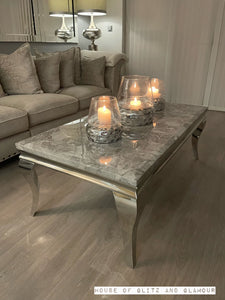 Louis Silver Marble & Stainless Steel Coffee Table 130cm x 70cm x 42cm