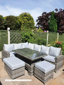 St Tropez Rattan High Back Corner Sofa With Rising Dining Table Set In Grey