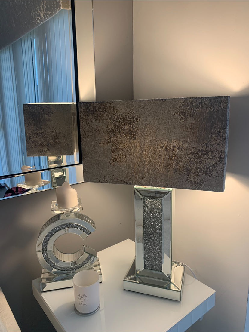 Crystal Table Lamp With Grey Marble Shade