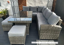 Load image into Gallery viewer, St Tropez Rattan High Back Corner Sofa With Rising Dining Table Set In Grey