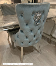 Load image into Gallery viewer, Giselle Grey Silver Lion Knocker Dining Chair