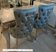 Load image into Gallery viewer, Giselle Grey Silver Lion Knocker Dining Chair