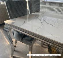Load image into Gallery viewer, Louis Ice White And Silver Dining Table With Chrome Legs And Sintered Top