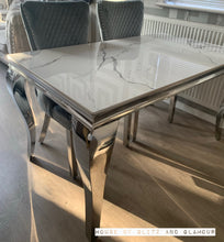 Load image into Gallery viewer, Louis Ice White And Silver Dining Table With Chrome Legs And Sintered Top