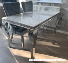 Load image into Gallery viewer, Louis Ice White And Silver Dining Table With Chrome Legs And Sintered Top