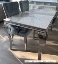 Load image into Gallery viewer, Louis Ice White And Silver Dining Table With Chrome Legs And Sintered Top