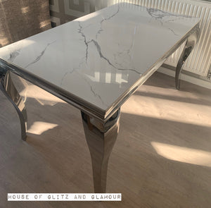 Louis Ice White And Silver Dining Table With Chrome Legs And Sintered Top