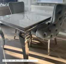 Load image into Gallery viewer, Louis Ice White And Silver Dining Table With Chrome Legs And Sintered Top