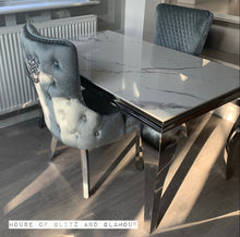 Load image into Gallery viewer, Louis Ice White And Silver Dining Table With Chrome Legs And Sintered Top