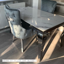 Load image into Gallery viewer, Louis Ice White And Silver Dining Table With Chrome Legs And Sintered Top