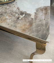 Load image into Gallery viewer, Louis Cream Console Table With Gold Legs And Sintered Pandora Top 140cm x 40cm x 75cm